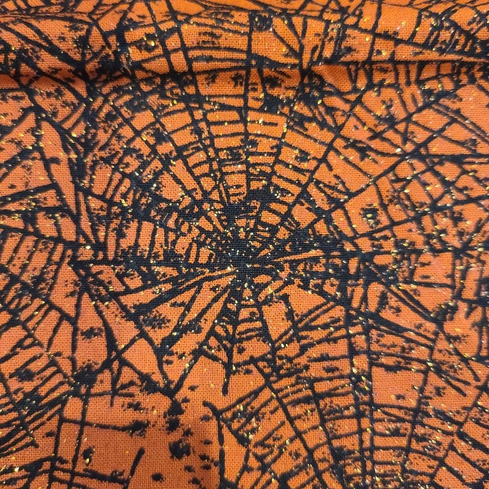 Joann Orange Glitter Sparkle Spider Web‎ Fabric 1 yd x 44